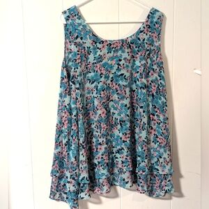 Lane Bryant Blue and Pink Floral Swing Top
